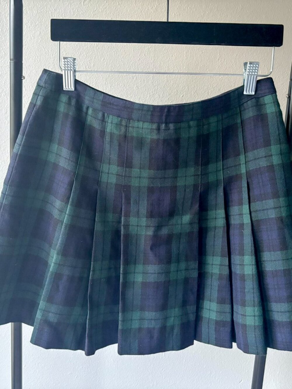 Vintage J.Crew Black Watch Plaid Pleated Mini Skirt Tartan Academia Y2K 2004